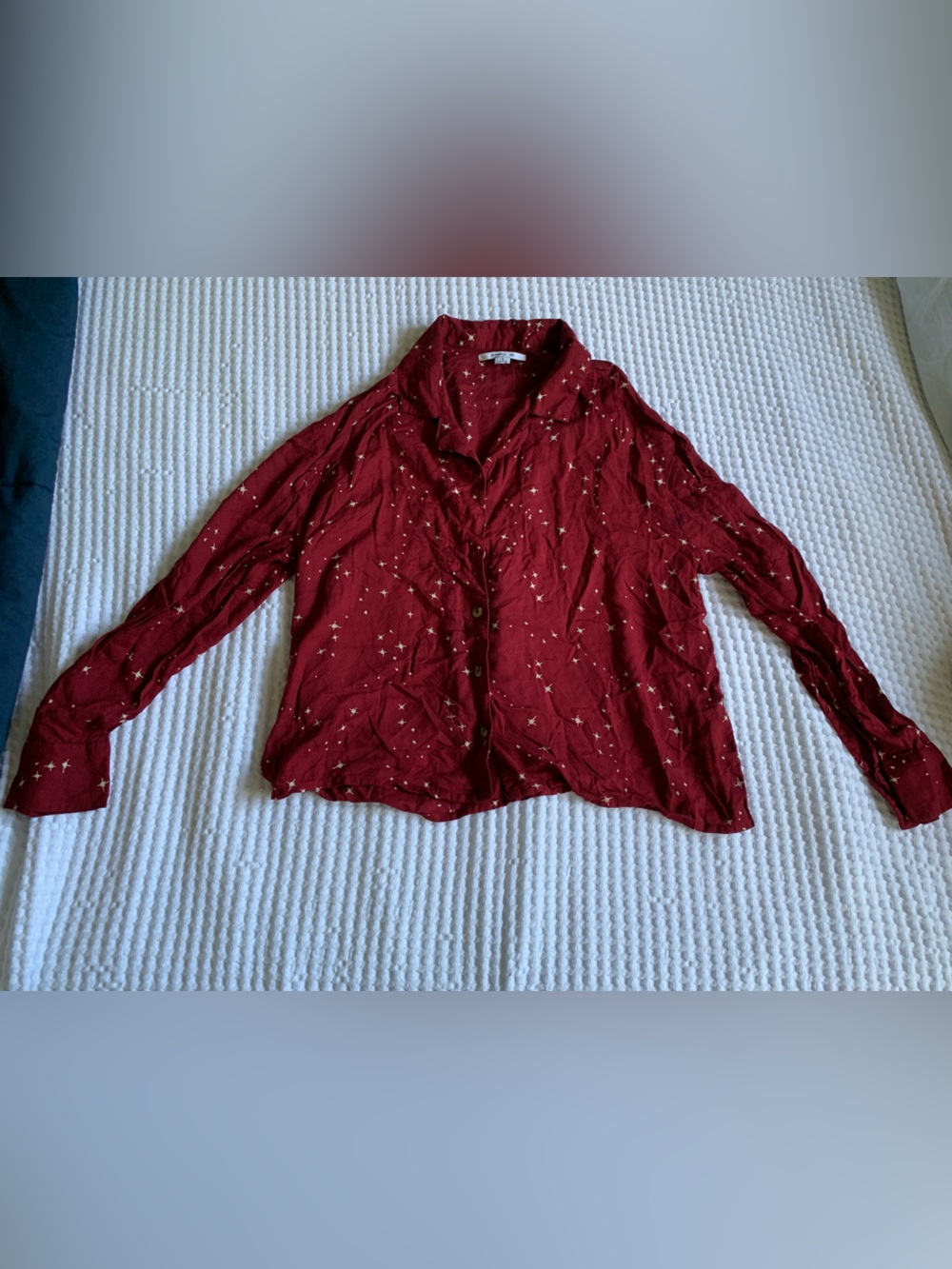 O'Neill Burgundy Star-Print Button Down Shirt Size Small